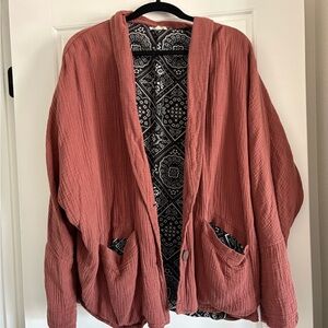 LA MIEL Rust Textured Blazer with Patterned Lining